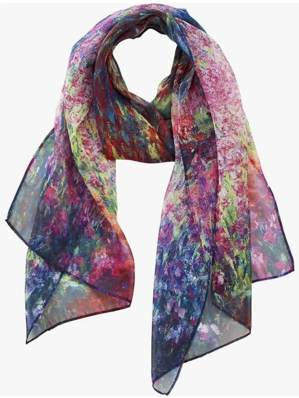 Galleria Claude Monet Garden Gloral Art Scarf French Impressionist Silk Feel